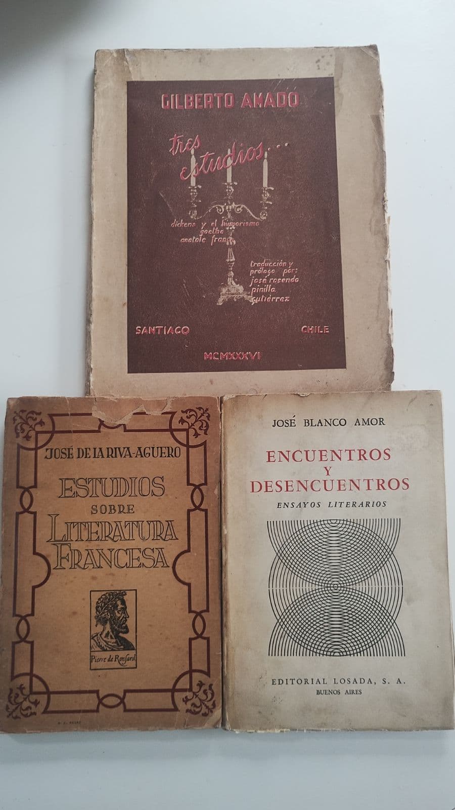 Pack 3 libros antiguos ensayos literarios — Varios, libro usado
