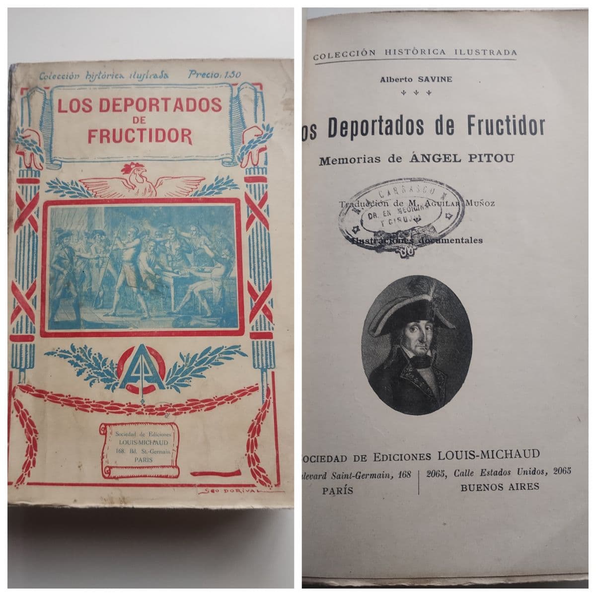 Libro antiguo. "Los deportados de Fructidor" (Memorias de Ángel Pitou — Alberto Savine, libro usado