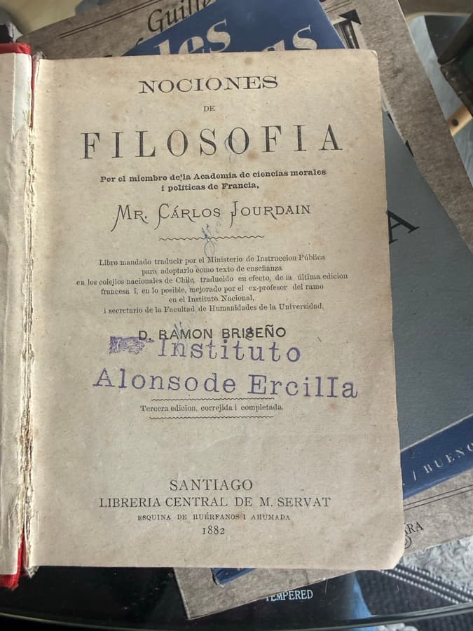 Nociones de Filosofía (Santiago, 1882) — Carlos Jourdain, libro usado